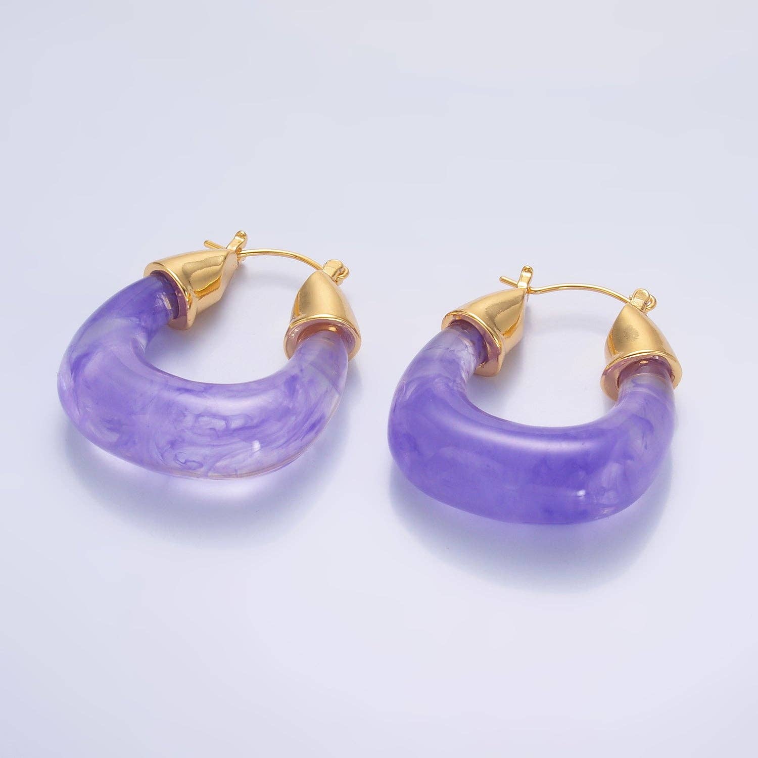 Simply Jewels - Wholesale Hoop Earrings - Gold Classic Gold Quartz Resin Crystal Chunky Hoops EA-0185 to EA-01943