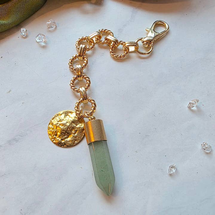 Crystal Charm Bag Chain Purse Clip - Aventurine for wholesale by Dreamers of Dreams