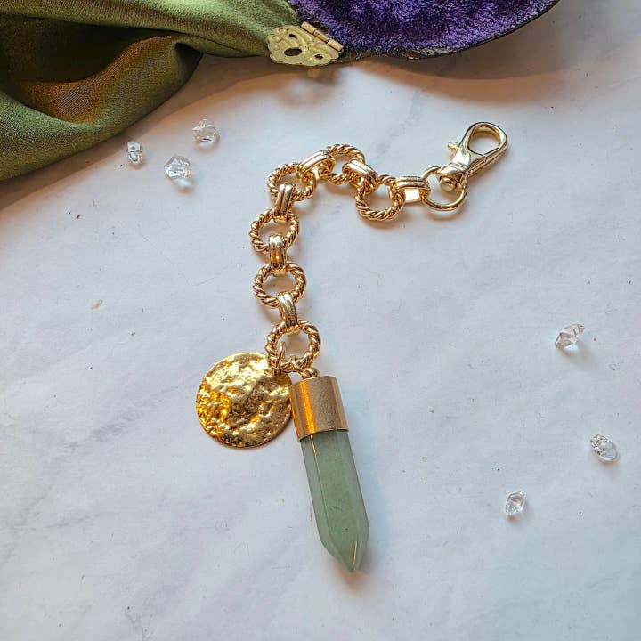 Crystal Charm Bag Chain Purse Clip - Aventurine for wholesale by Dreamers of Dreams