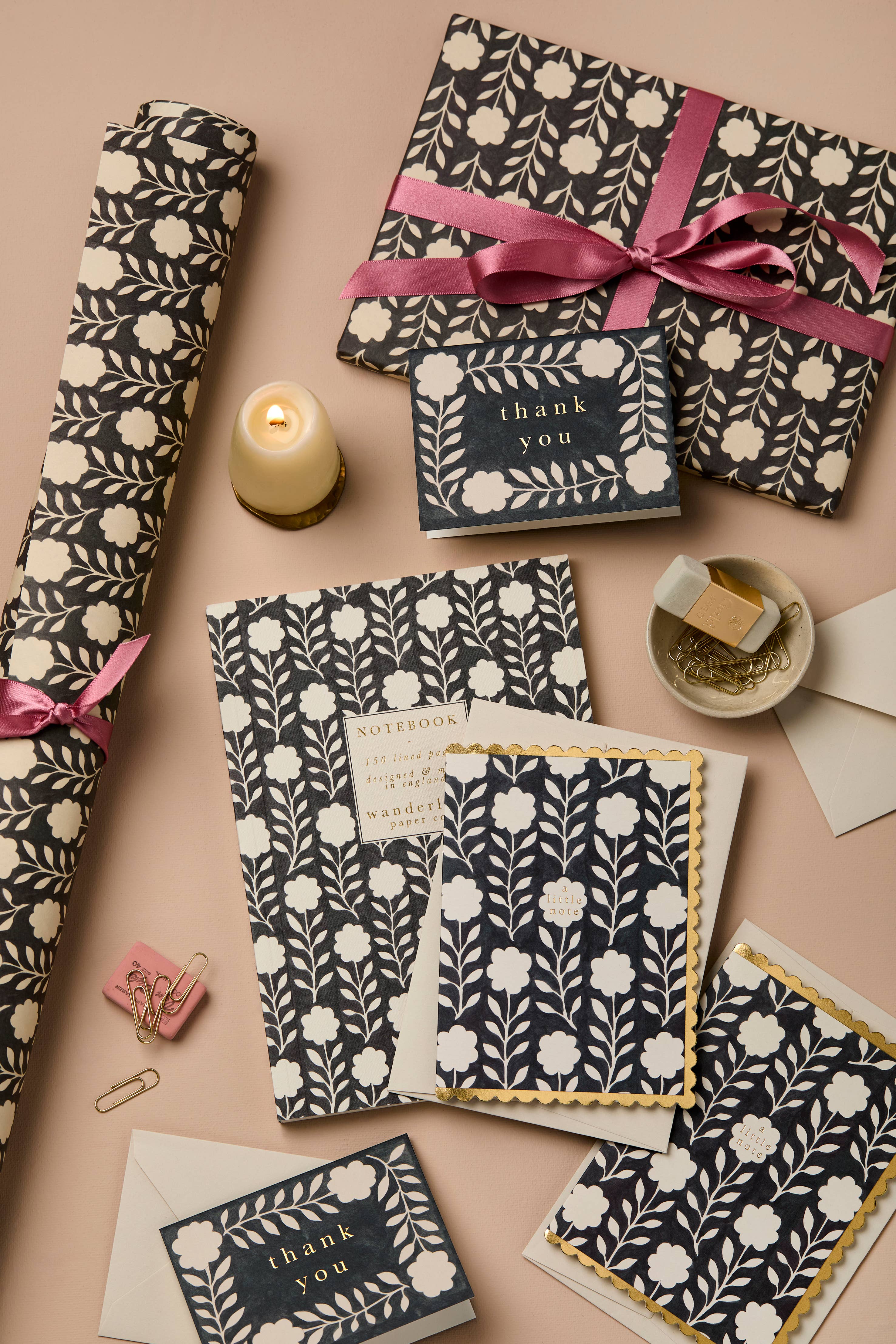 Wanderlust Paper Co - Wholesale Flat Wrap - Ink Flora Patterned Paper1