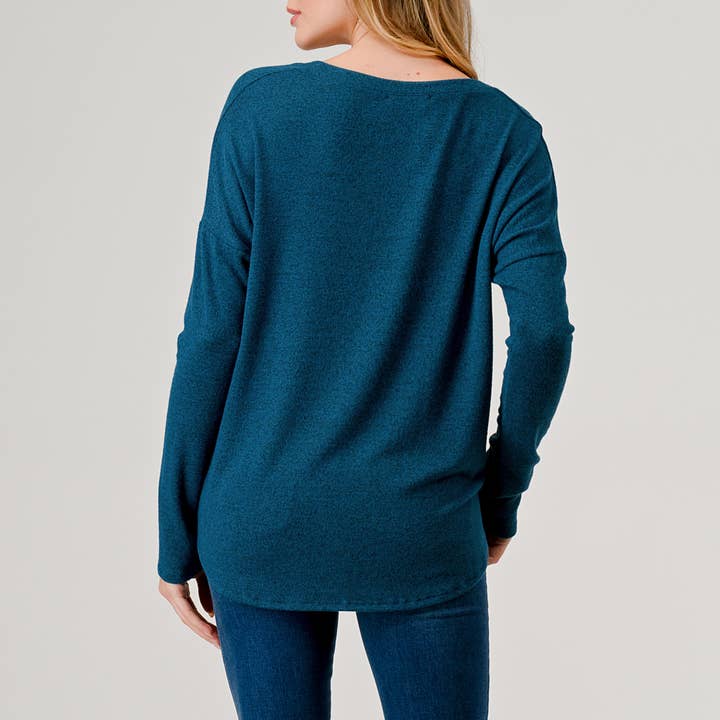 Heimious – Engroshandel Strikket top - Dame – Langærmet V-hals børstet strik top, 273814