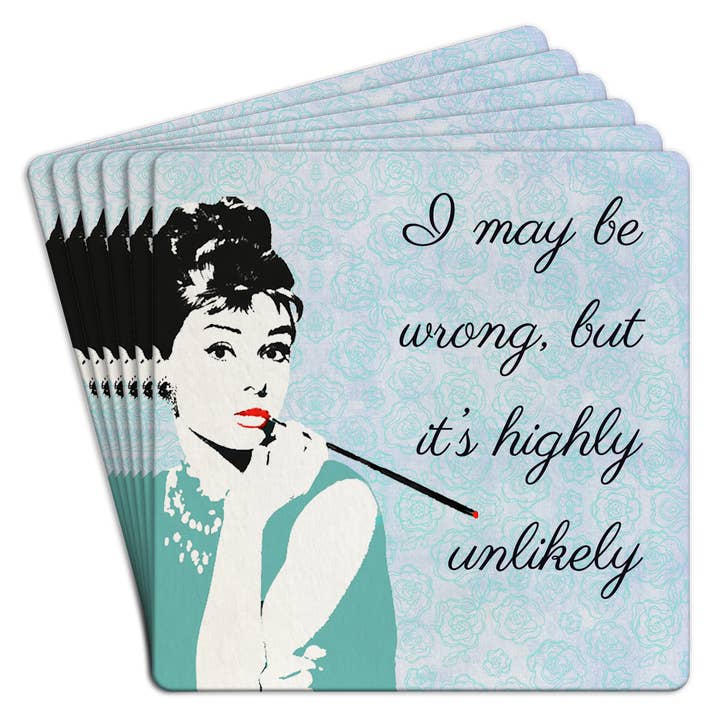 Paper Coaster 6pk Hepburn Ich könnte mich irren für den Großhandel von Tipsy Stickers