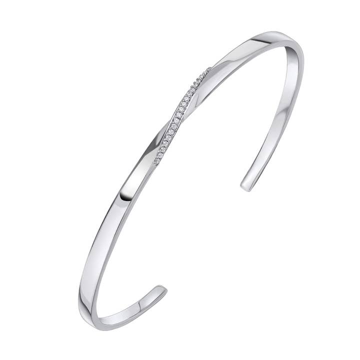 Twist Open Bangle with Cubic Zirconia for wholesale by Gecko Jewellery