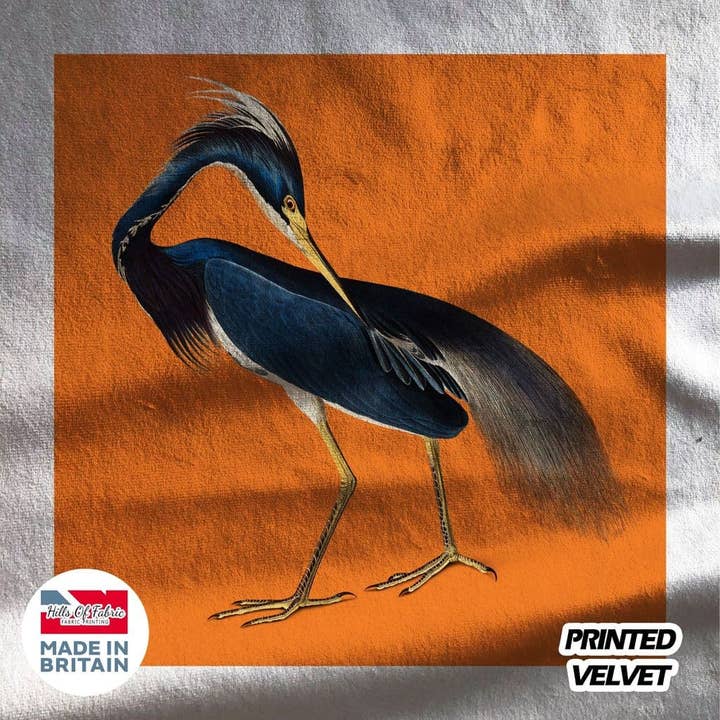 Heron Bird blå tryckt tyg Panel för wholesale av Hills Of Fabric