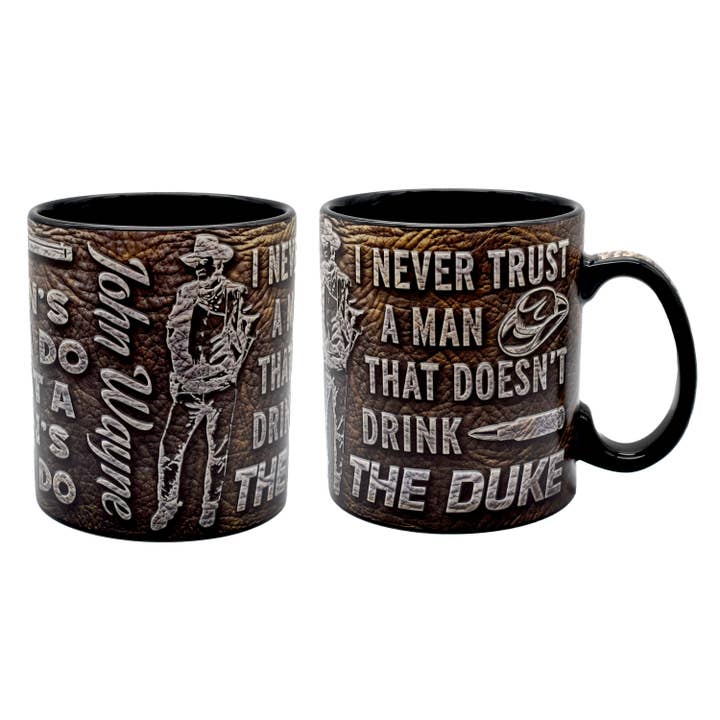 John Wayne Mug - Leather Embossed for wholesale by MID-SOUTH PRODUCTS