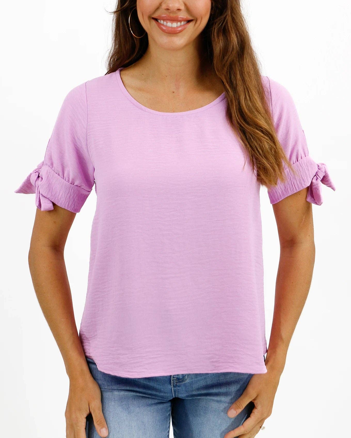 Twist Sleeve Summer Top in Lilac for wholesale on Faire6