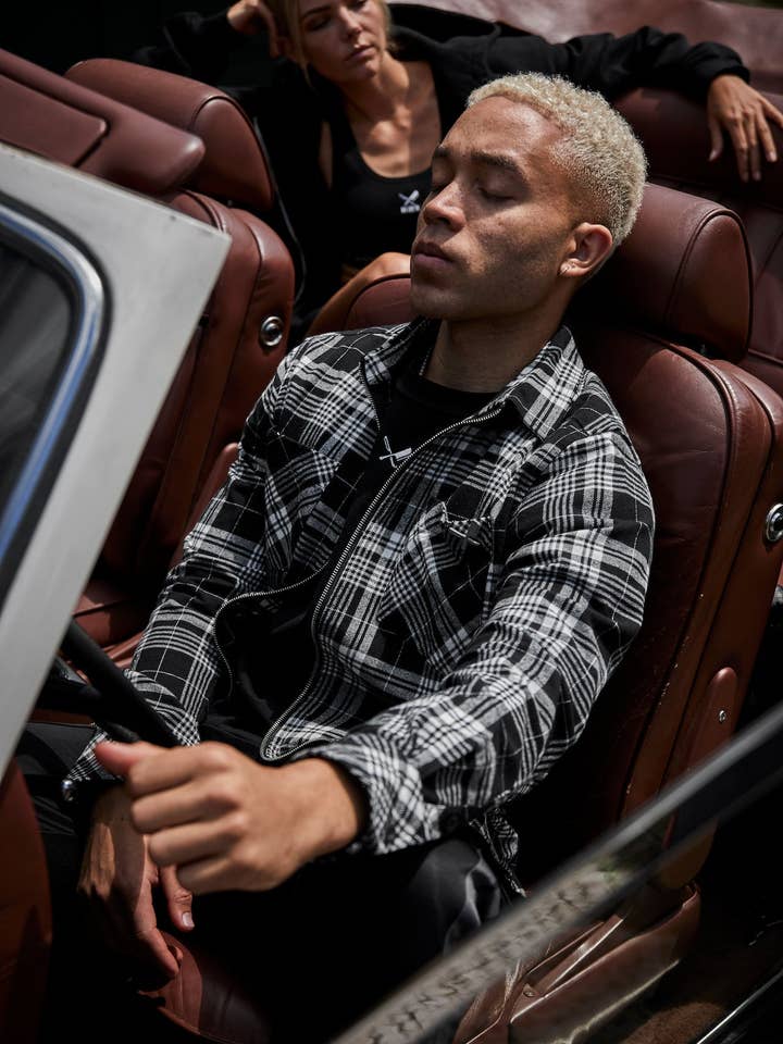 Vintage Flannel with Zipper black, white & light grey Longsleeve Shirt for wholesale by distorted people usa