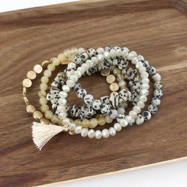 B24022 5 Row Stone/Glass Beads Stretch Bracelet Set for wholesale by Pretty Persuasions