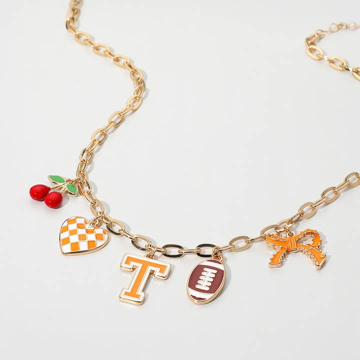 Sensibling Corp. - Wholesale Pendant/charm necklace - Football Theme Bow Cherry Heart Charm Station Necklace8
