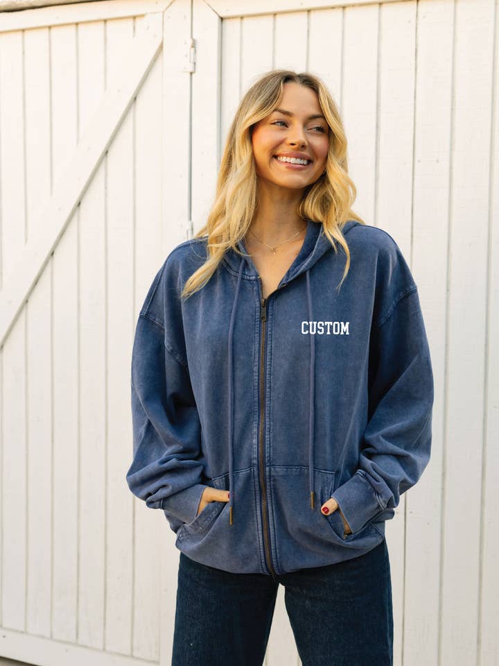 CUSTOM BASIC MINERAL ZIPPER HOODED PULLOVER for wholesale by OAT COLLECTIVE