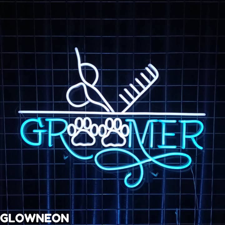 Letrero de neón Groomer, letrero LED para peluqueria de mascotas, arte de Grooming Clinic para venta al por mayor de Glow Neon