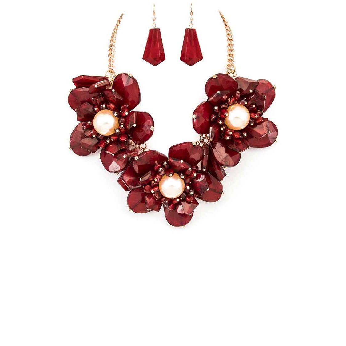 Artini Accessories – wholesale Jewellery set – Resin & Pearl Flowers Statement Necklace Set4
