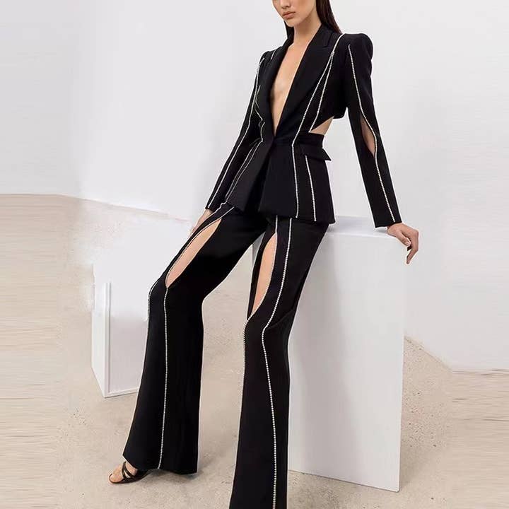 SET128 Chic Studded Two-Piece Suit Set for wholesale by Productseeker