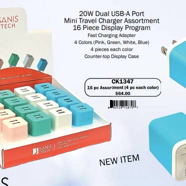 ADAPTADOR DE VIAJE 10W DUAL PUERTO USA-A para venta al por mayor de sanis enterprises, inc