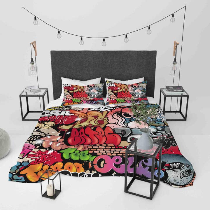 3D Rote Buchstaben Graffiti Bettbezug-Set Bettwäsche-Set Bettdeckenbezug Kissenbezüge JN 1189 für den Großhandel von Jess Art Decoration