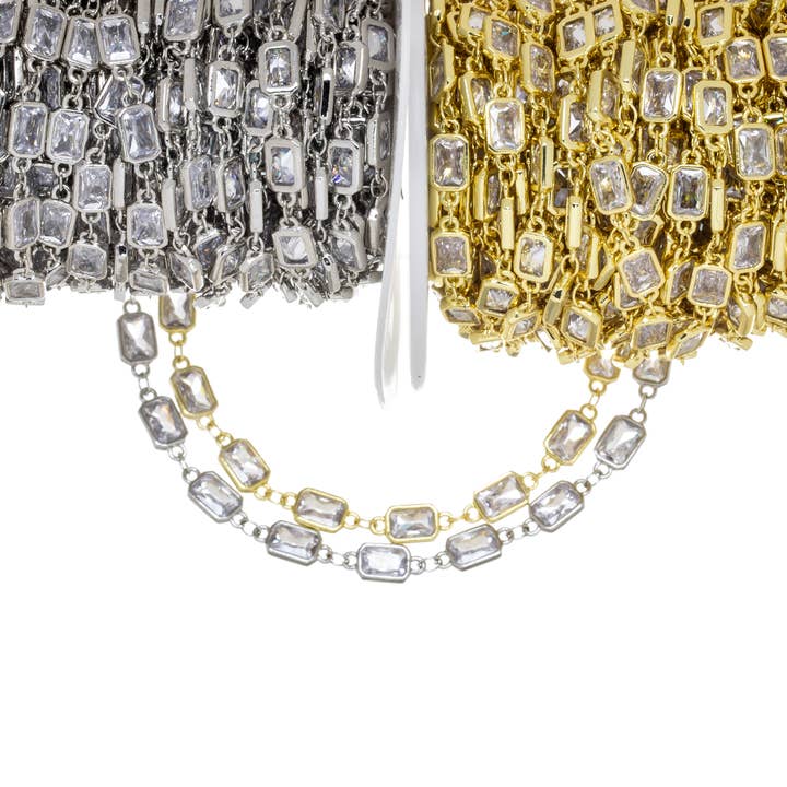 Guld eller Silver CZ Infattning Smaragdskuren Mystisk CZ Kedja CHG563 för wholesale av Jewel Pledge