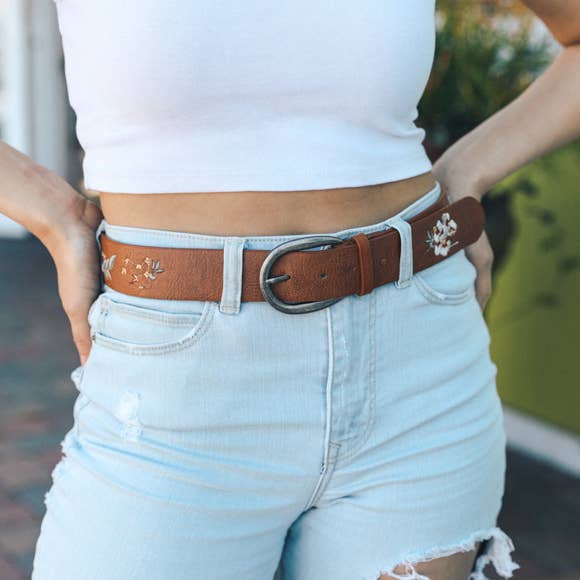 Leto Accessories - Wholesale Belt - Women's - Hibiscus Embroidered Bohemian Belt