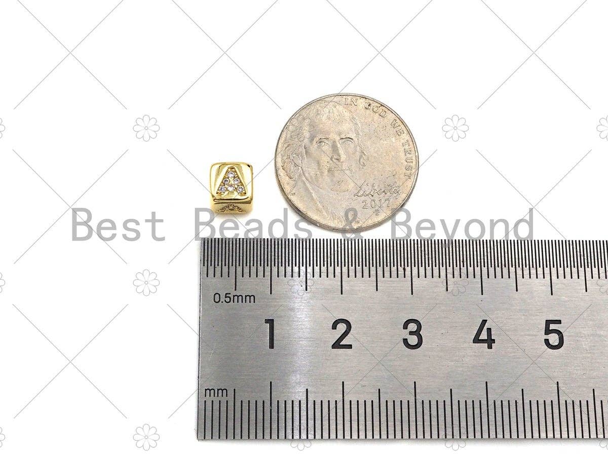 BestBeads&Beyond - Vendita all'ingrosso Ciondolo/pendente - 6mm oro alfabeto cz micro pavimentano grandi fori distanziatori perline, zirconi cubici lettera perline, lettera iniziale perline, lettera cubica, sku #JL433
