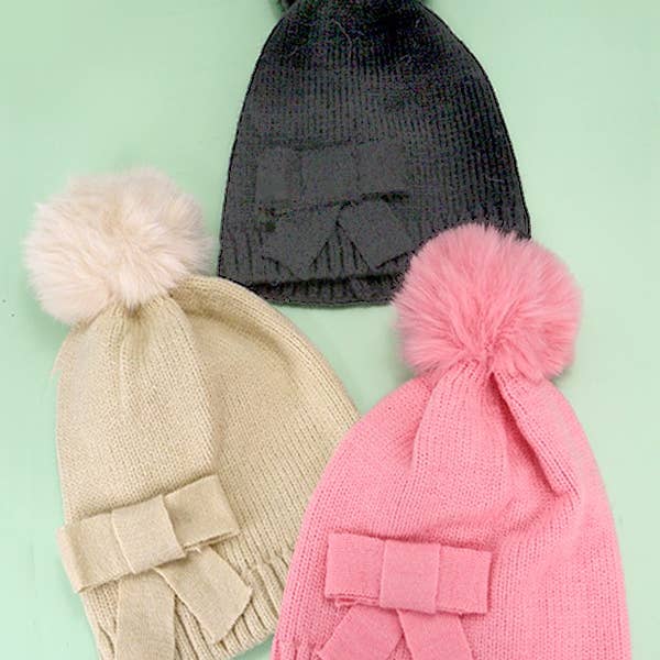 JOSSLYN by wall to wall - Wholesale Beanie - Women's - SOFT BOW POM POM BEANIE HAT | 40BN914