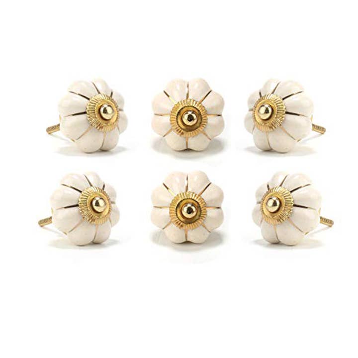 Perilla Home - Wholesale Knob/pull - Set of Six off White Ceramic Melon Knobs