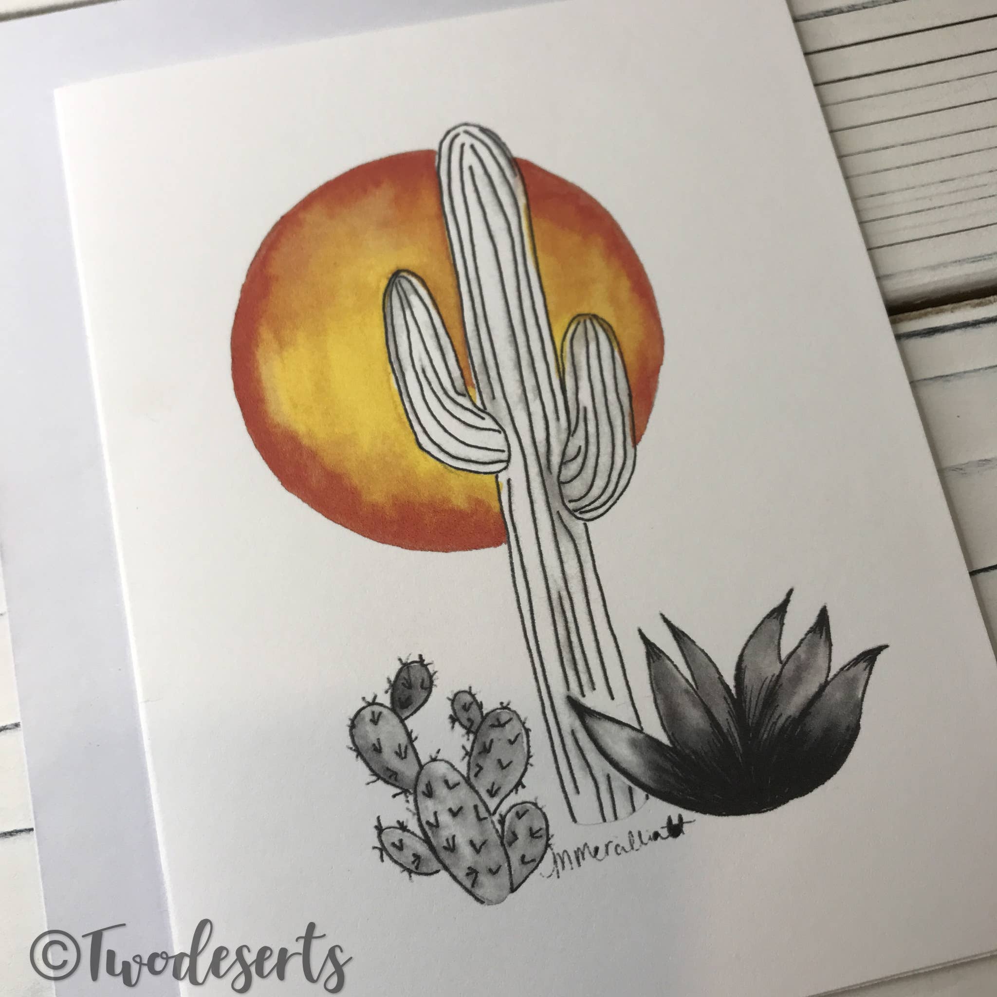 Two Deserts - Vendita all'ingrosso Biglietti di auguri generici - Biglietto d'auguri Cactus Sunset - Interno bianco1