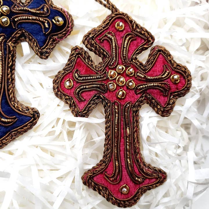 BoutiqueByMariam - Wholesale Ornament - Embroidered Cross Christmas Ornament, Religious Gift4