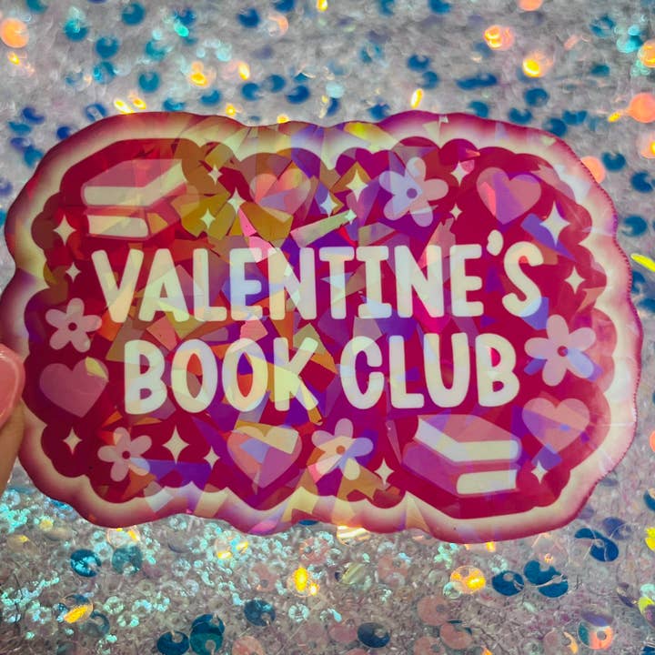 Autocollant holographique pour amoureux des livres du club de lecture de la Saint-Valentin pour la vente par FatedFiction