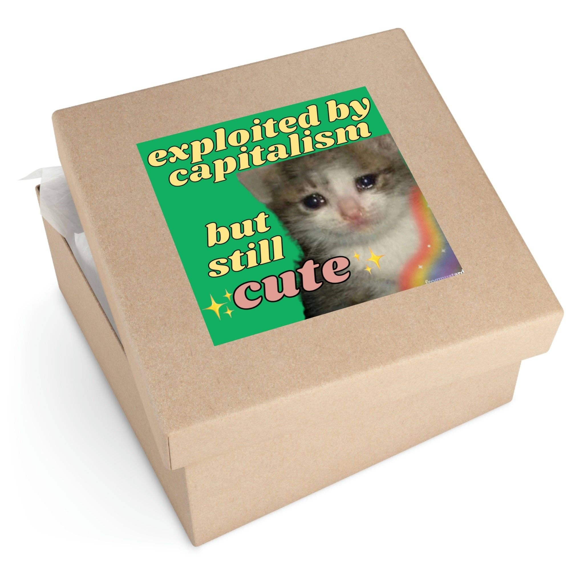 Frog Mustard Stickers - Wholesale Sticker - Exploited by Capitalism but still cute Square Sticker1