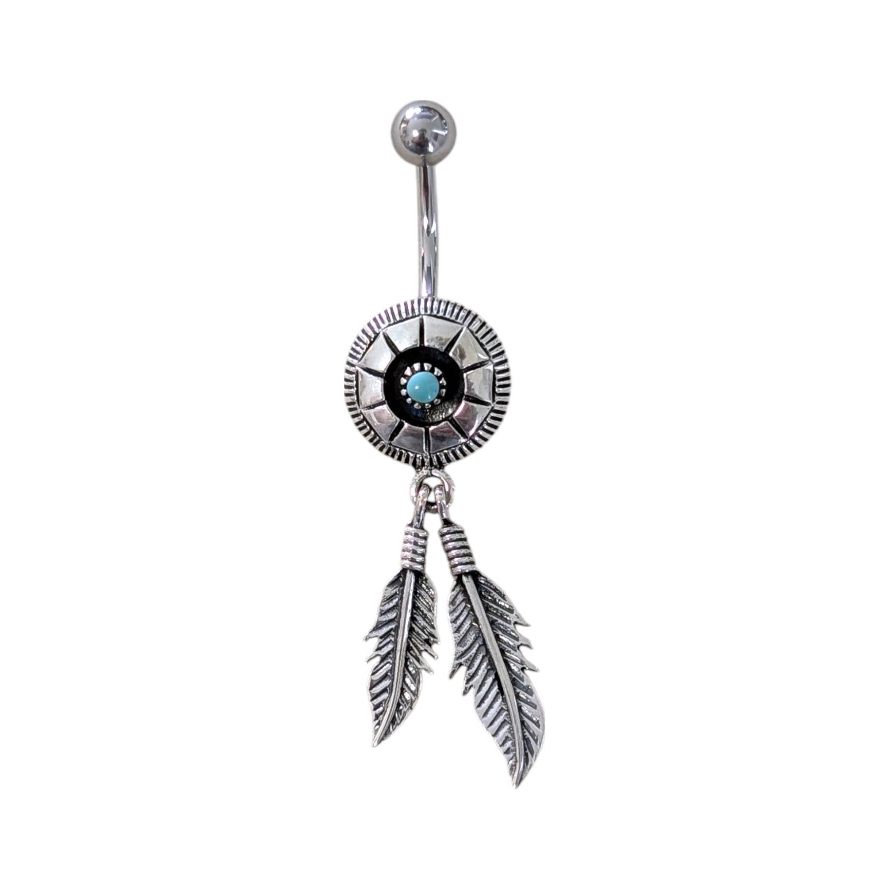 Saraswati Imports - Wholesale Belly Ring - SALE Turquoise Feathers Sterling Silver Belly Ring0