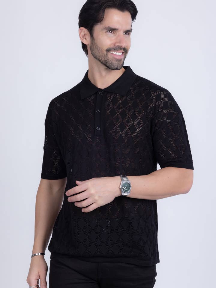 BARABAS - Venta al por mayor Polo - Hombre - Camisetas Polo Transparentes Elásticas Geométricas para Hombre 5P12