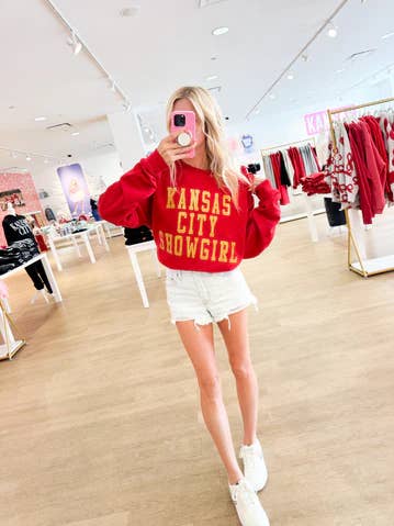 Röd & Guld Glitter Kansas City Showgirl Sweatshirt Pack för wholesale av Pink Dinosaur