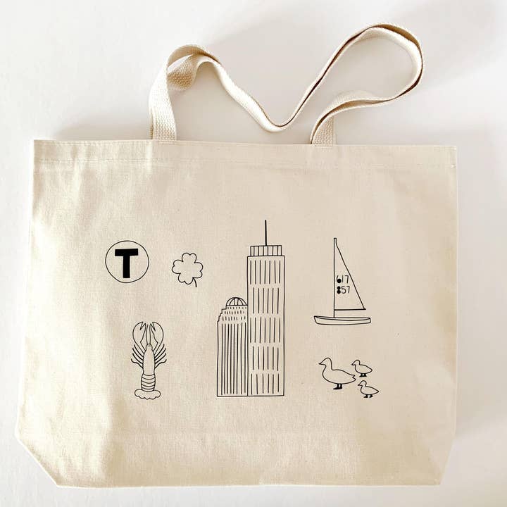 Sac fourre-tout en toile personnalisable avec icône de Boston pour la vente par MEGranger Makery