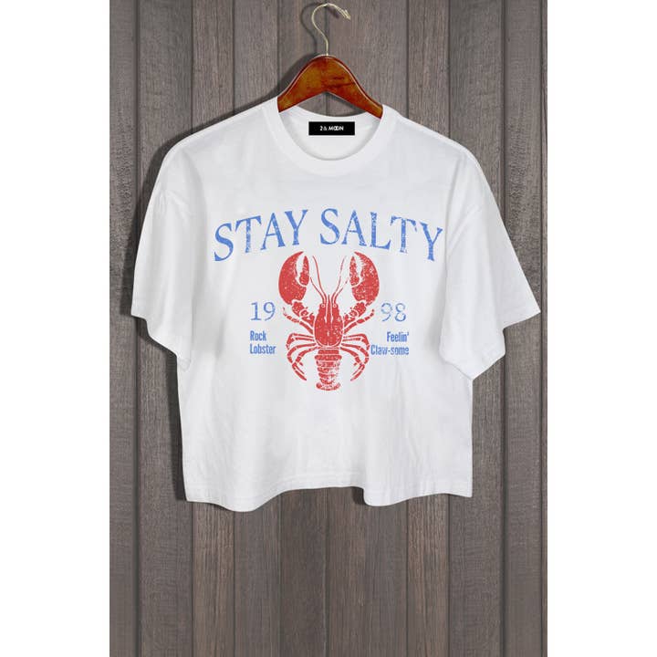MINEB - Wholesale Screen Printed T-Shirt - Women's - STAY SALTY VINTAGE LOBSTER GRAPHIC TEE