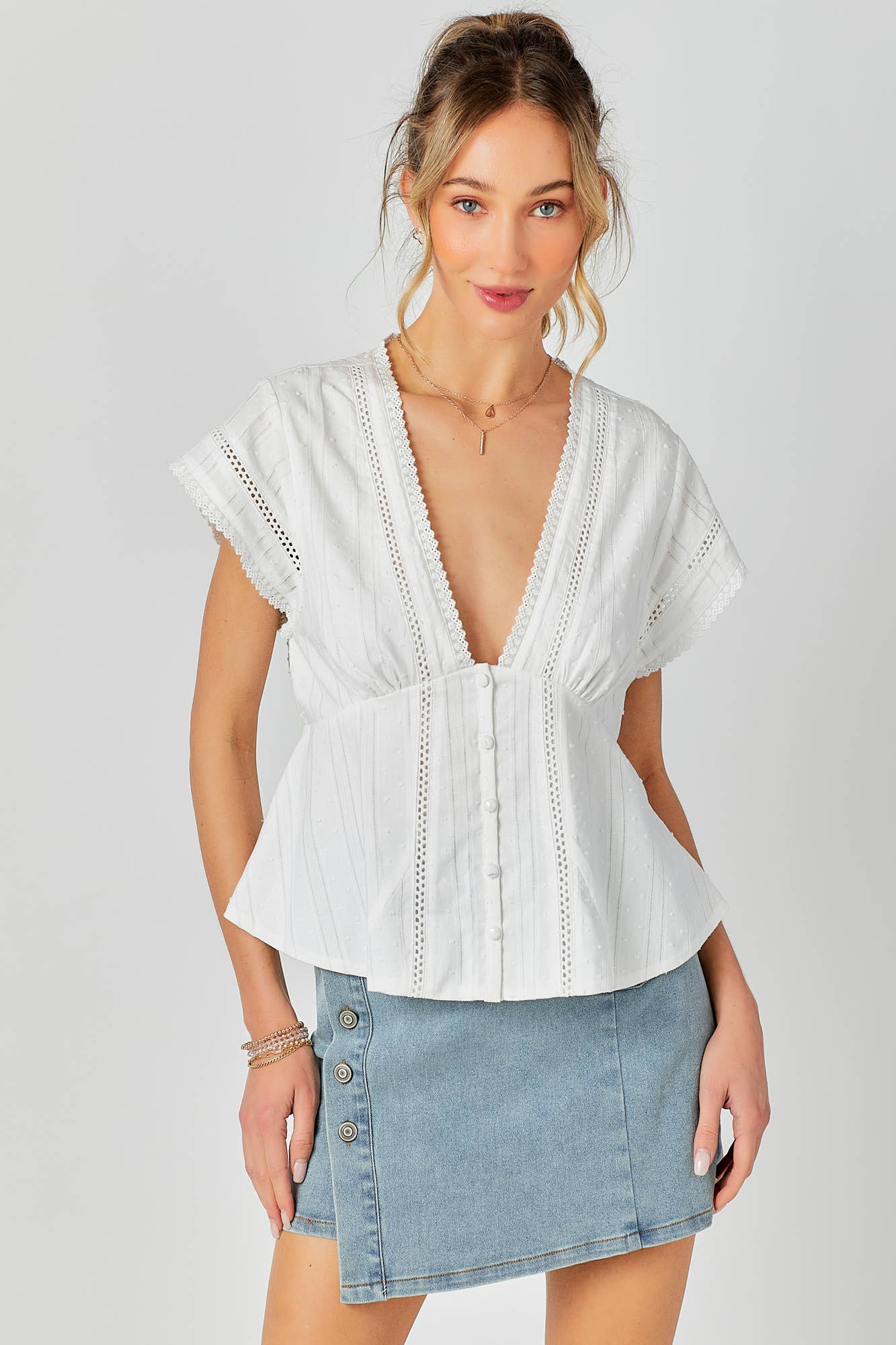 BABY PINK - Wholesale Knit Top - Women's - Lace Combo Peplum Top9