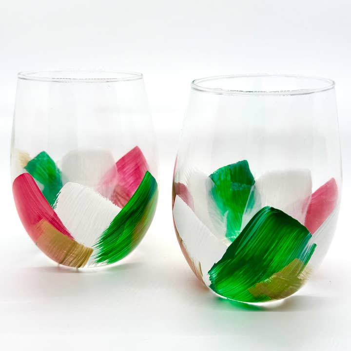 Heather Eck Artist LLC - Wholesale Wine Glass - Christmas | Stemless Wine Glasses | Holiday Wine Red Green0