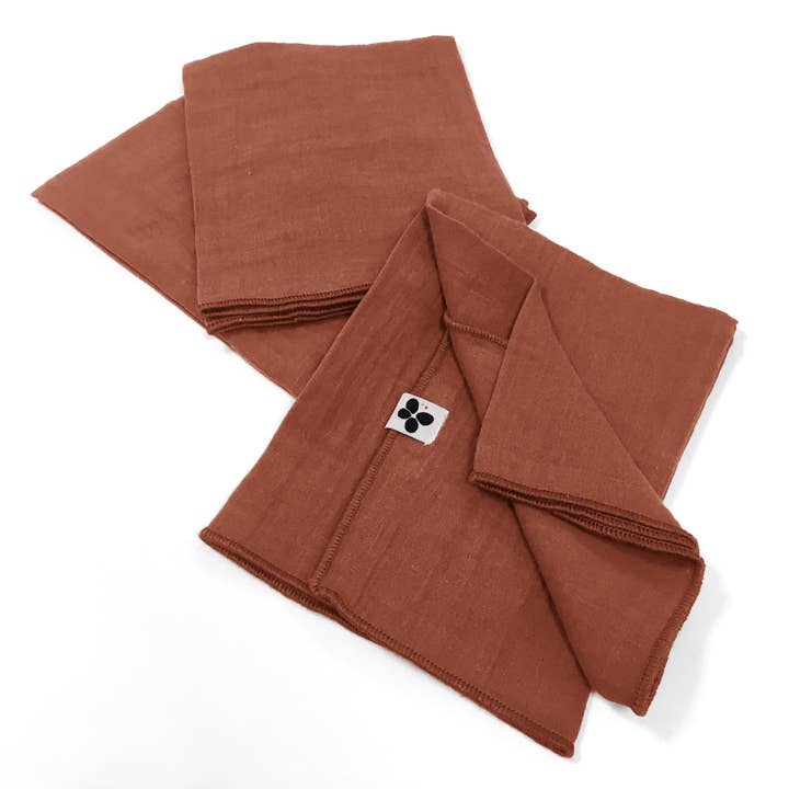 L'effet Papillon - Wholesale Dinner & Cloth Napkin - Set of 3 cotton gauze napkins 40 x 40 cm GAÏA Terracotta