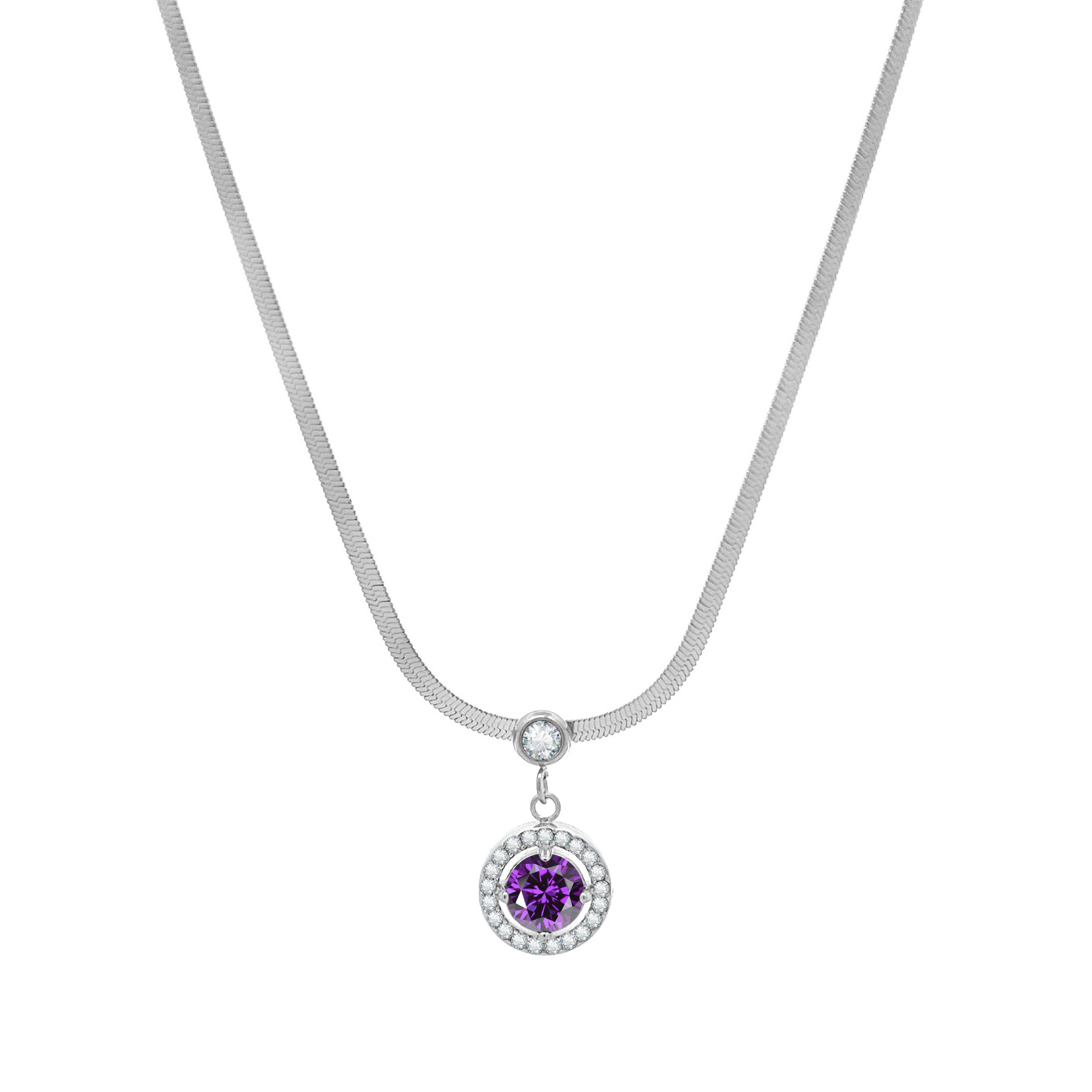 AMORINO SRL – Großhandel Kette mit Anhänger/Charm – Schlangen-Halskette mit rundem Zirkonia – JN2360F67 Silber4