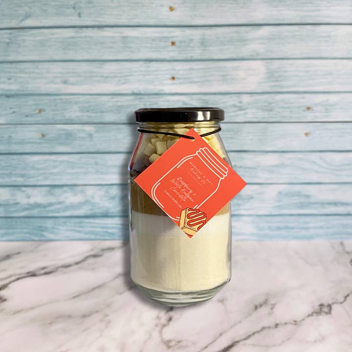 Raspberry & White Chocolate Cake Mix for wholesale by Marlene & May Baking Co
