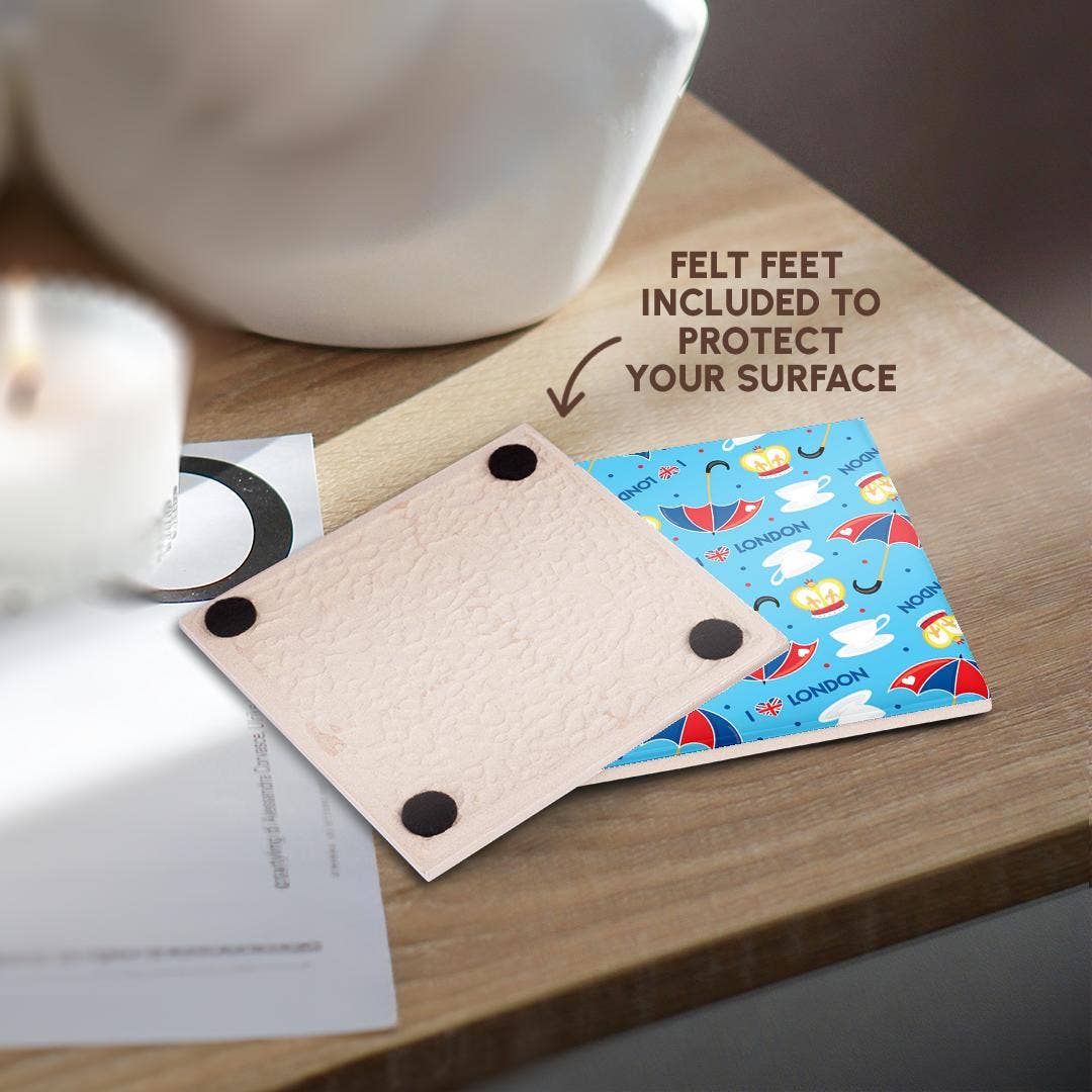 3dRose - Vendita all'ingrosso Sottobicchiere - 3dRose, Motivo Carino di Londra con Cuori, Ombrelli, Tè e Corone, Sottobicchiere3