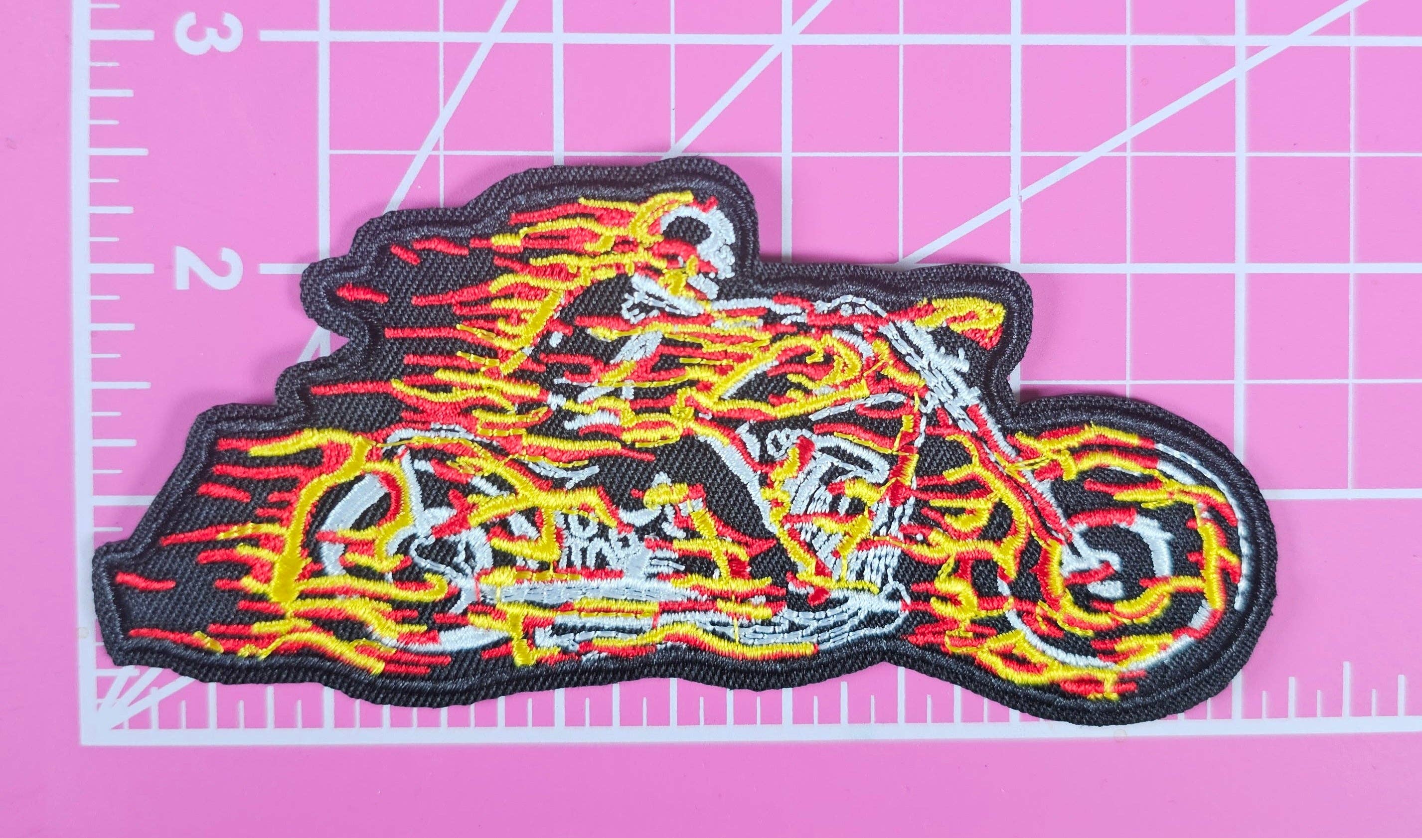 Scratch Decor - Wholesale Patch - Biker Skeleton Flames Race Embroidery Iron On Patch1