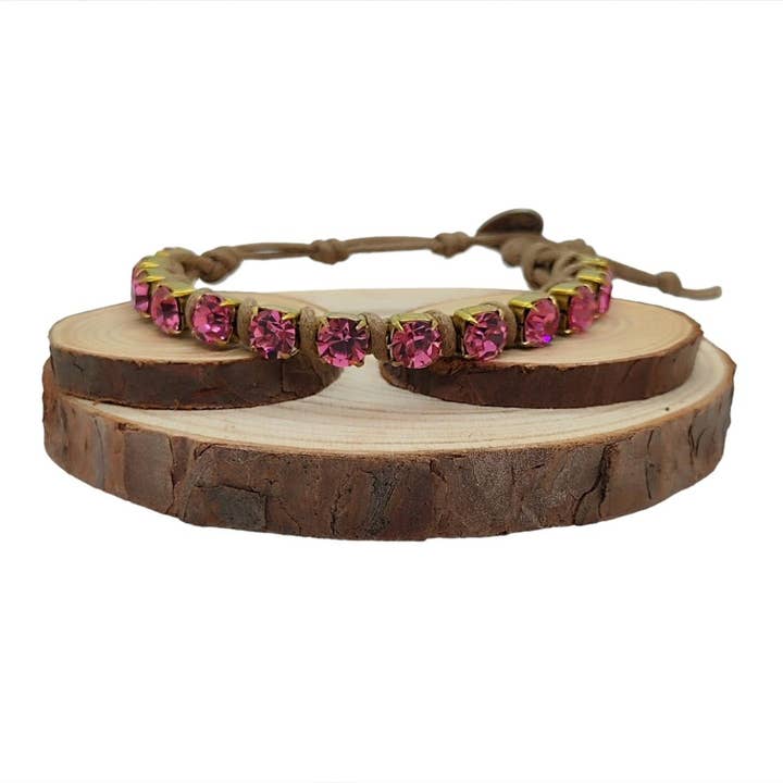 Braccialetti a catena in cristallo grandi - Rosa per la vendita all'ingrosso da parte di QUÉ MÁS JEWELS