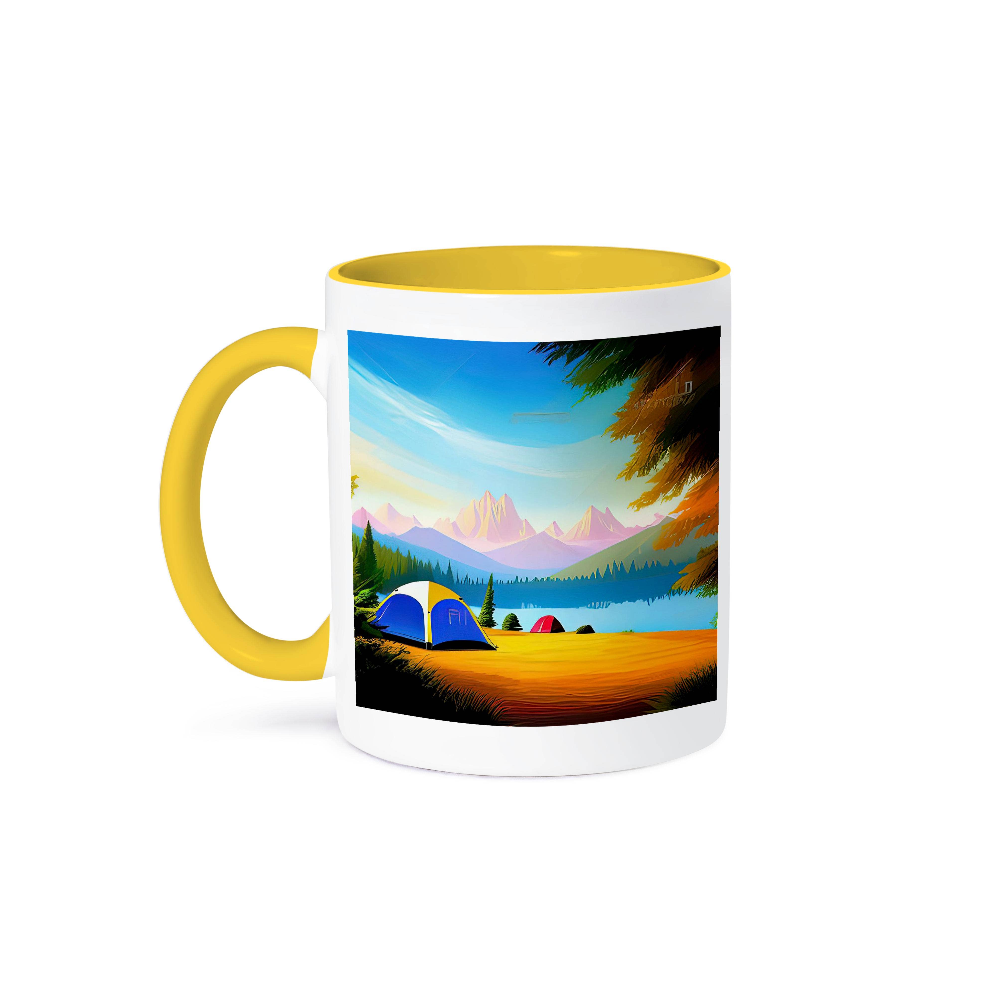 3dRose - Vente Tasse à café - 3dRose, Beau paysage de tentes près du lac de montagne. Cadeau pour campeur heureux, Tasse0
