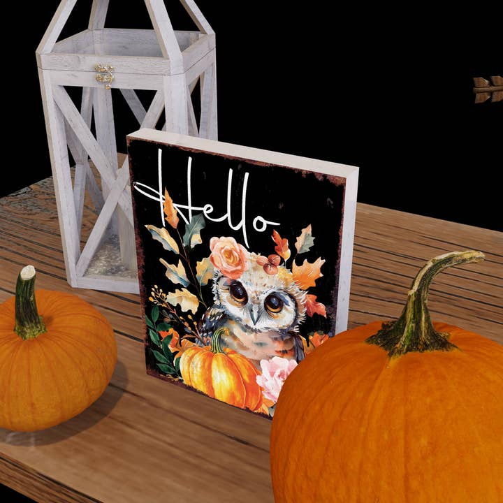 TX USA Corporation - Wholesale Desk/Tabletop Sign - 15in Hello Fall Owl Table Decor - Fall Wooden Decor Autumn Tabletop Sign Decoration for Home, Farmhouse Harvest Holiday Indoor Party Decor