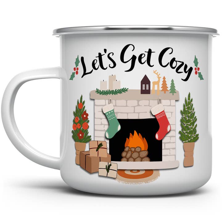 Let's Get Cozy Christmas Holiday Campfire Camping Mug for wholesale by Loftipop