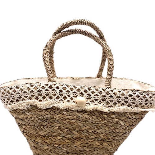 21109 Handmade Straw Beach Bag with Lace for wholesale by LOOWIE