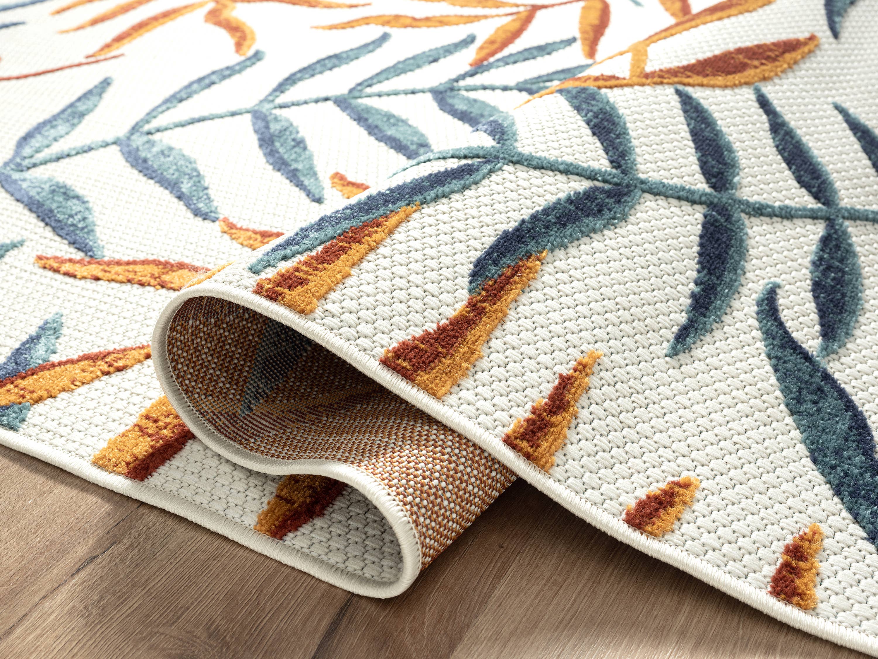 Abani Rugs - Vente Tapis - Tapis d'intérieur/extérieur à feuilles rouges et bleues Abani Hampton4