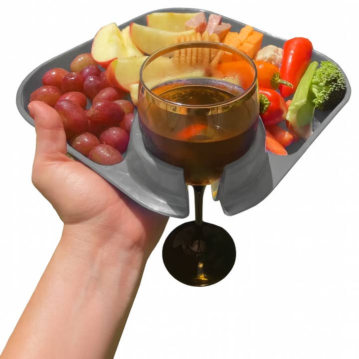 Reusable Party Plates w/ Drink Holder - Set of 4 - Platinum for wholesale by Fancy Panz