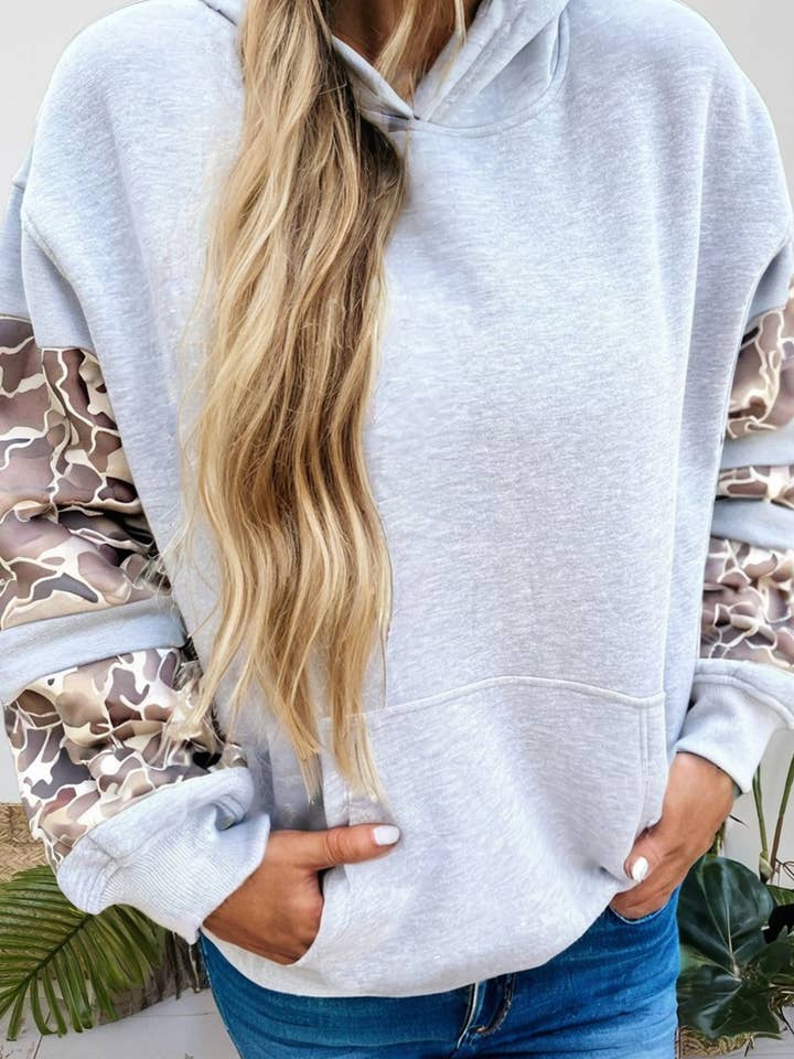 Camouflage Patchwork Asymmetric Sleeve Plus Size Hoodie for wholesale by 66DISCO