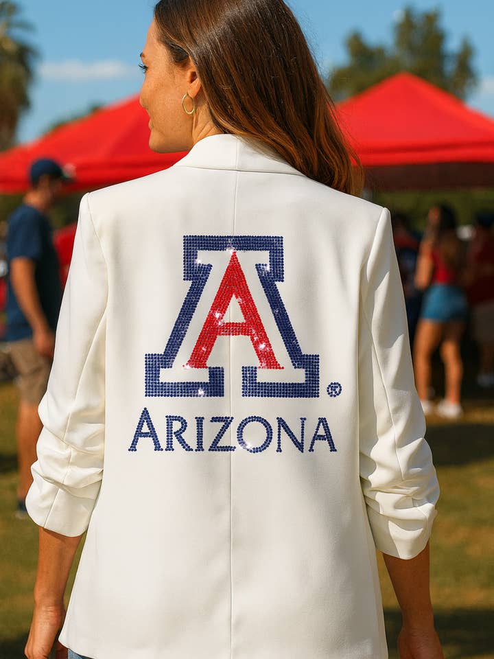 Game Day Blazer, Hvid Rynket, Univ of Arizona Blok A for engroshandel hos Moving Forward Designs