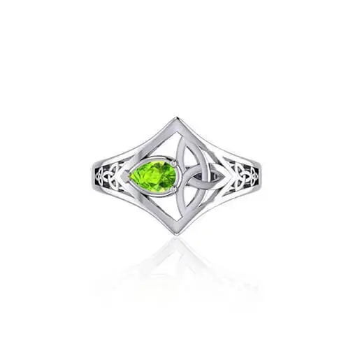 Dublin Gift Company – Engroshandel Statementring – Peridot Gemstone Trinity Knot indgraveret ring i sølv1